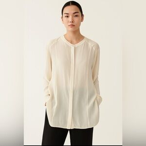 Eileen Fisher Silk Georgette Crepe Mandarin Collar Women 1X Plus Shirt Top Cream